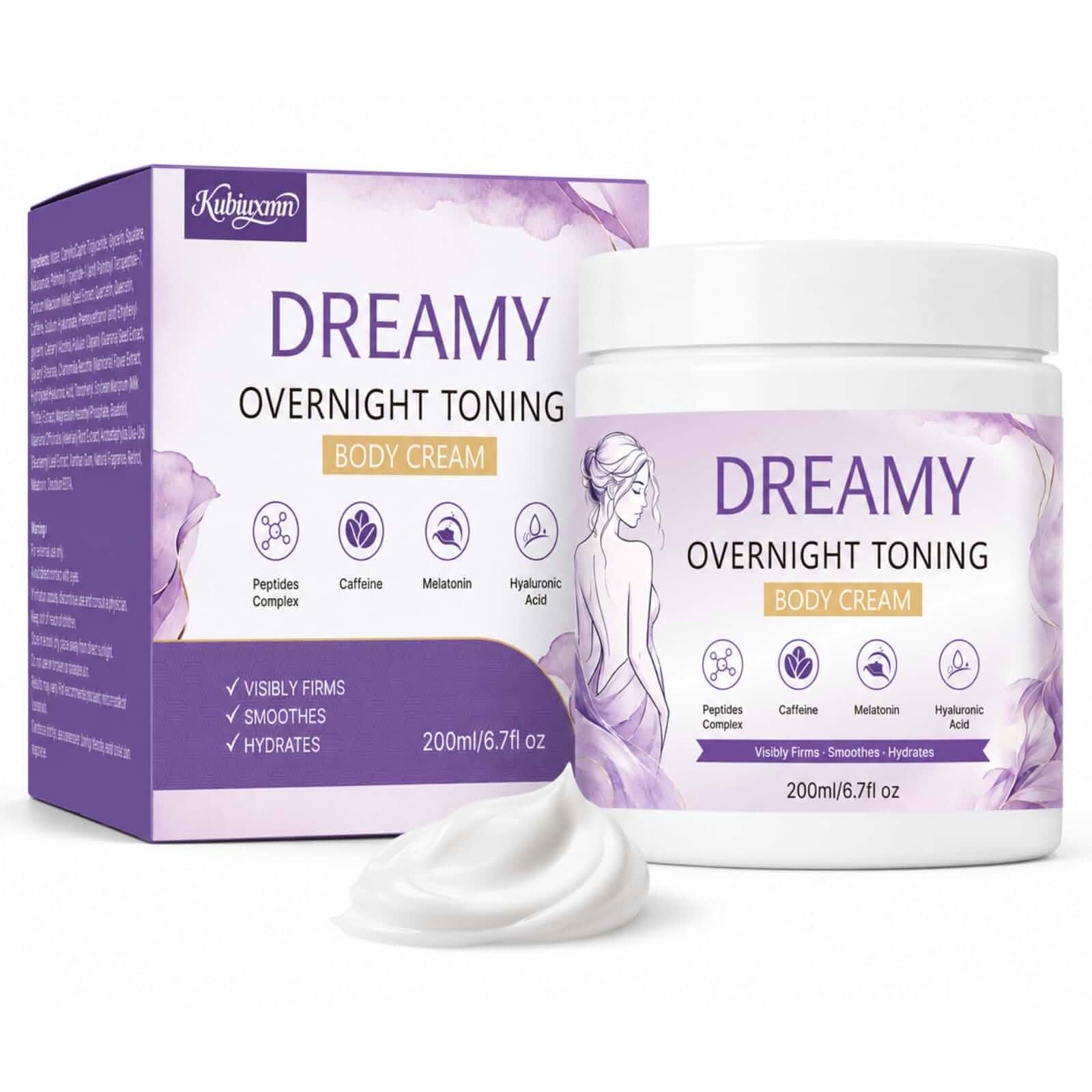 Dreamy Firming Overnight Toning Body Cream for Women, 6.7 Fl Oz Peptides, Caffeine and Hyaluronic Acid for Smoother, Hydrated Skin After Weight Loss, Postpartum, Cellulite Skin or Aging