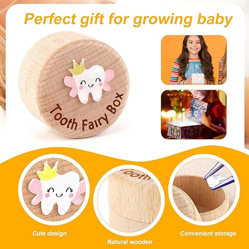Miniatura 4 de Caja de almacenamiento de dientes, caja de dientes de madera, bonita caja de recuerdo de dientes, caja de dientes de bebé para niños y niñas