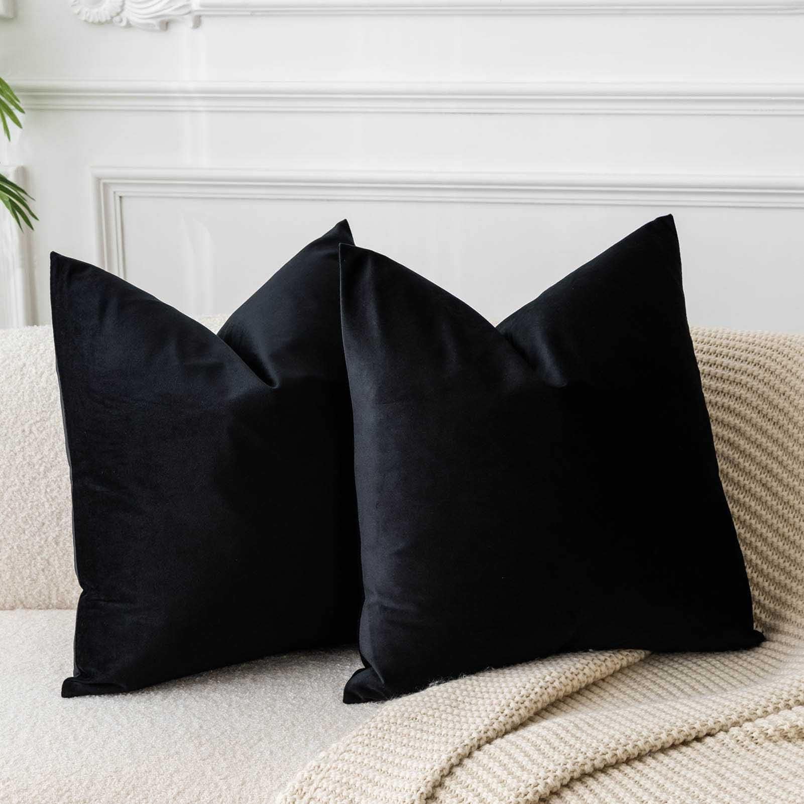 JUSPURBET Black Throw Pillow Covers Set of 2 Decorative 26x26 Velvet Pillow Covers for Couch Sofa Bed Soft Cushion Covers Cases with Invisible Zipper for Living Room Home Decor