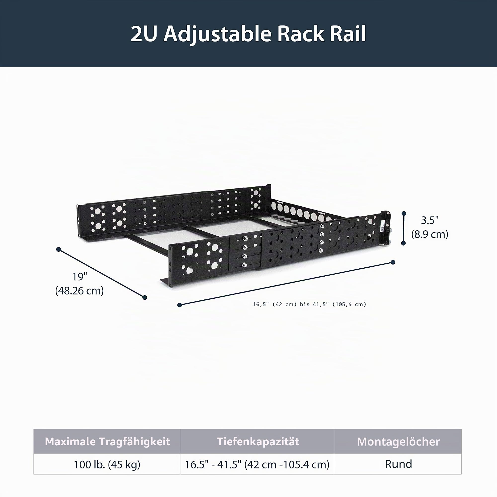 StarTech 2HE Universal Rack Schienen, 19 Zoll, 42-105cm, 45kg (UNIRAILS2U) | Server Montageschienen, Einstellbare Tiefe, 100lb, Rackmontage, AV