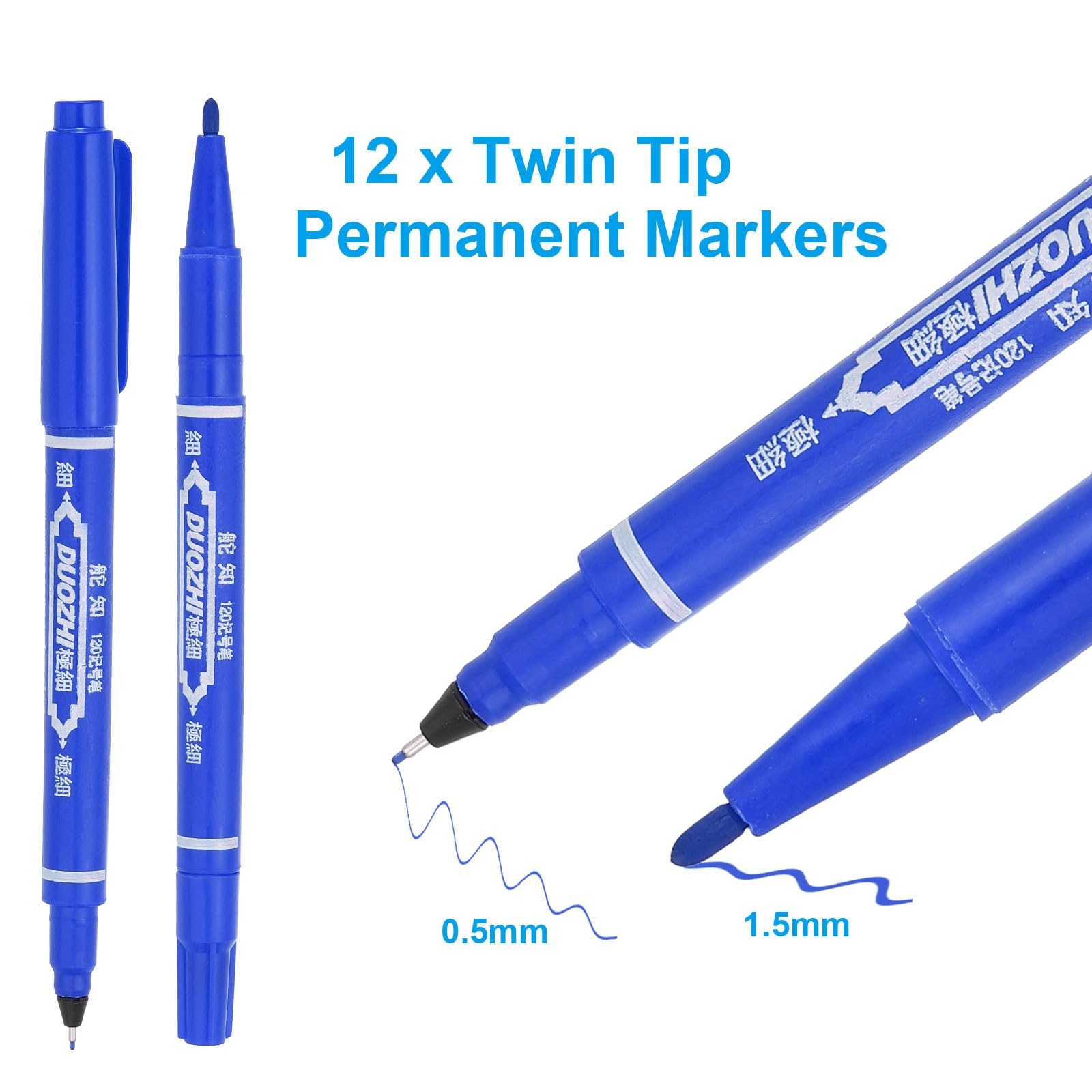 PATIKIL Twin Tip Permanent Marker, 12Pcs Dual Tip Permanent Makers with Fine and Ultra Fine Point for Signature and Marking Blue - Image 2