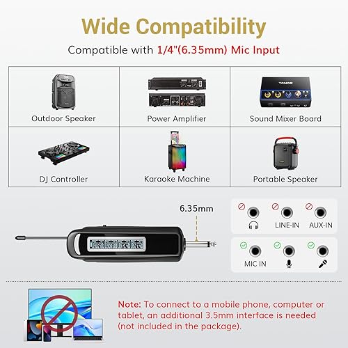 Miniatura 27 de TONOR Wireless Microphones, UHF Dual Karaoke Microphone System, Microfonos Inalambricos with Rechargeable Receiver, Cordless Dynamic Mic Micro Kit