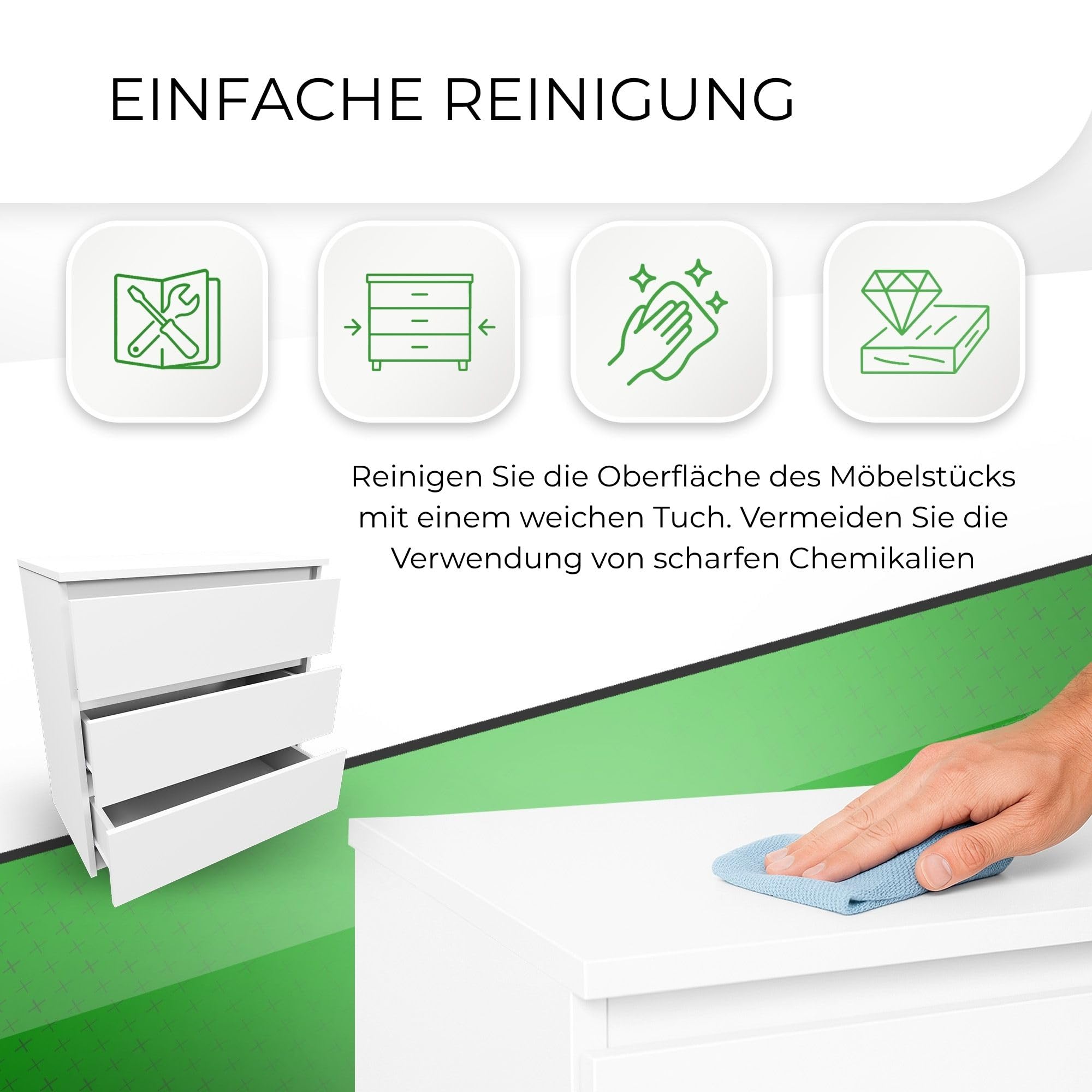 CDF Kommode mit Schublade Weiß Schrank Schubladenschrank 3 Schubladen Malm Kommode viel Stauraum Geeignet für Wohnzimmer Schlafzimmer Komodenschrank Organizer Kleidung 40T x 70B x 75H cm