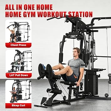 SPART All-in-One Home Gym Workout Station,Smithe Machine Home Gym System Power Cage,Functional Trainer for Couples & Family Strength Training,Leg Press, LAT Station for Full Body Training, Black