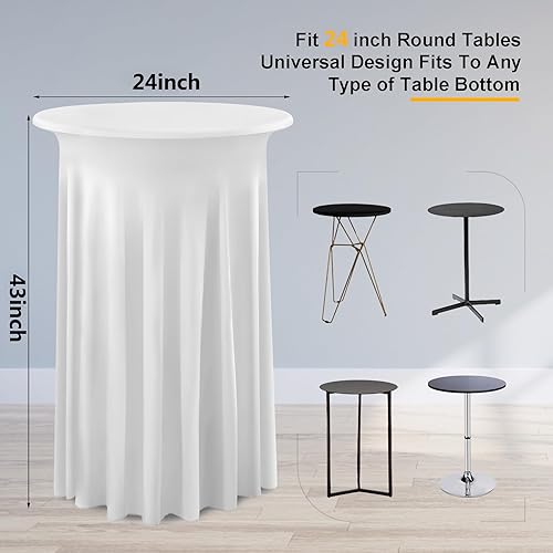 Miniatura 2 de Paquete de 4 manteles redondos blancos de 24 x 43 pulgadas, elásticos, sin arrugas, para cóctel, fiesta, boda, banquete, baby shower, decoración de
