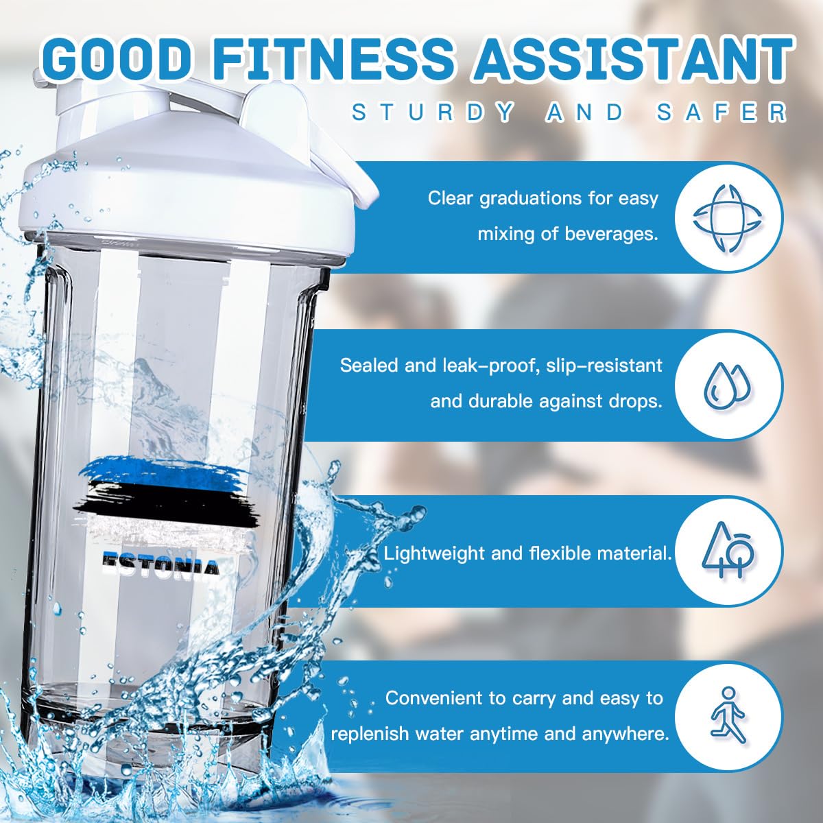Estonians Flag 18 Ounce Shaker Cup,Fashion Theme Pattern Shaker Bottle Leak-proof Workout Shake Bottles 500ML/18 oz Perfect for Pre Workout