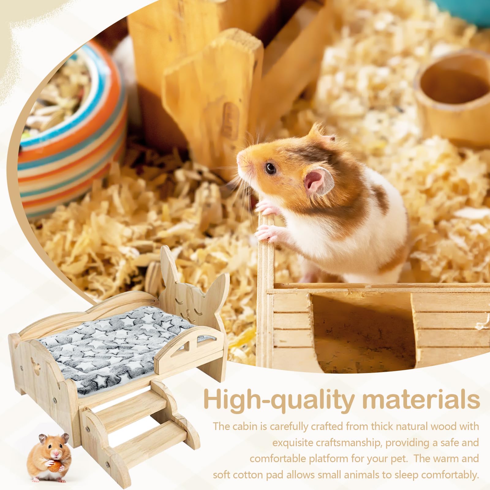 Letto per Porcellini D'India, 34 x 22 x 7 cm Letto in Legno per Piccoli Animali con Materasso Rimovibile e Scale Larghe 15,5 cm per Porcellini D'India Criceti Coniglio Furetti Ricci