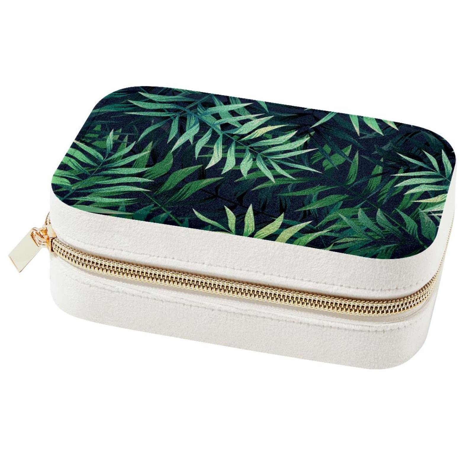 Boîte à bijoux vert tropical en forme de feuille pour femmes