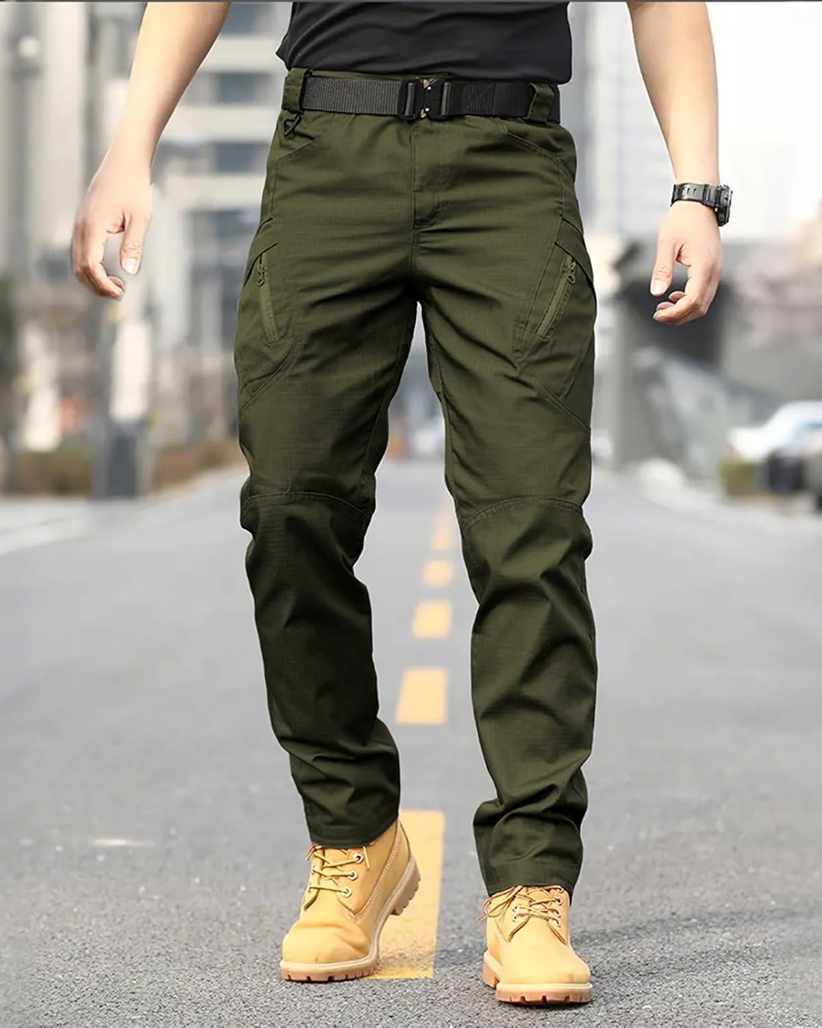 Men's Tactical Cargo Pants Stretch Ripstop Lightweight Waterproof Multi Pockets Work Hiking Outdoor Casual Pants (No Belt) - Image 4