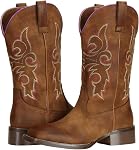 SheSole ladies Cowgirl Cowboy Boots for Women Wide Square Toe Mid Calf Brown