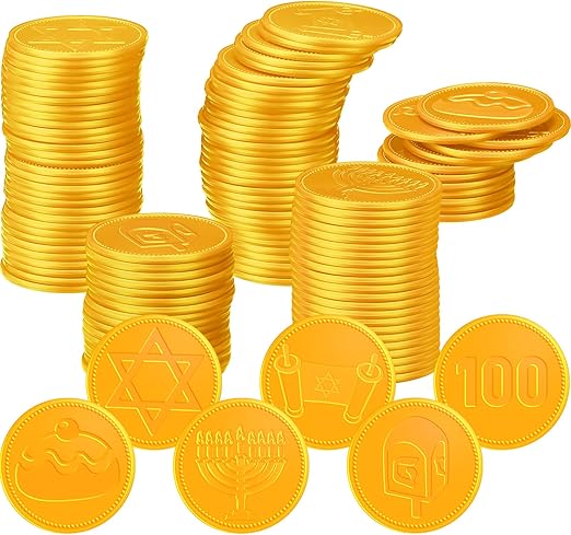 Amazon.com: Zubebe 300 Pieces Hanukkah Coins Plastic Coins Hanukkah ...