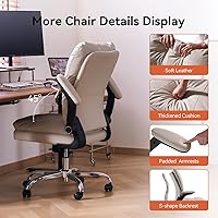 Vista 8 de LEAGOO Silla de oficina ejecutiva ergonómica, sillas de escritorio cómodas con respaldo medio con brazos abatibles acolchados 3D, silla enrollable