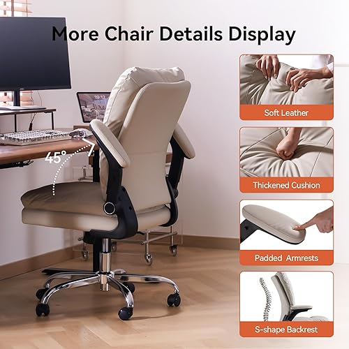 Miniatura 8 de LEAGOO Silla de oficina ejecutiva ergonómica, sillas de escritorio cómodas con respaldo medio con brazos abatibles acolchados 3D, silla enrollable