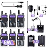 Radio UV-5R 8W Ham Radio (6 Pack) 144-148Mhz/420-450Mhz + 1pcs TIDRADIO Driver Free Programming Cable + 12pcs 1800mAh Batteries + 6pcs Speaker Microphone BaoFeng Walkie Talkie
