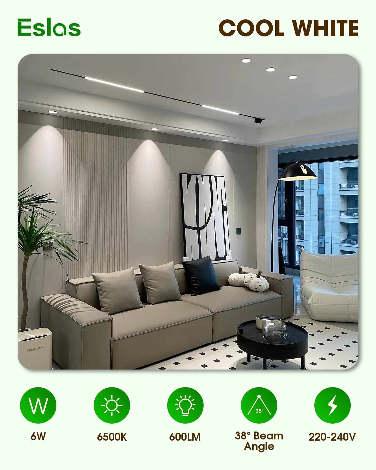 Eslas Gu10 LED Bulbs Cool White 6500K 6W 600Lm, 60 Watts Equivalent Energy Saving LED Bulbs - Image 2