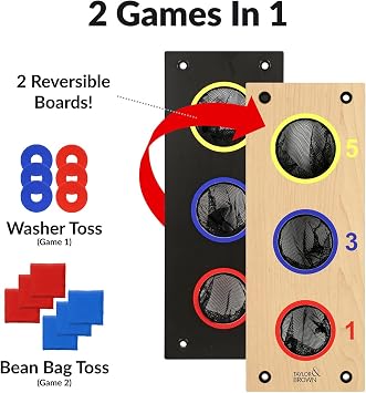 Taylor & Brown 2-in-1 Wooden Bean Bag Toss and Washer Pitch Set | Reversible Board | with 6 Bean Bags & 6 Washers | Outdoor Throwing Game | Family Fun Game