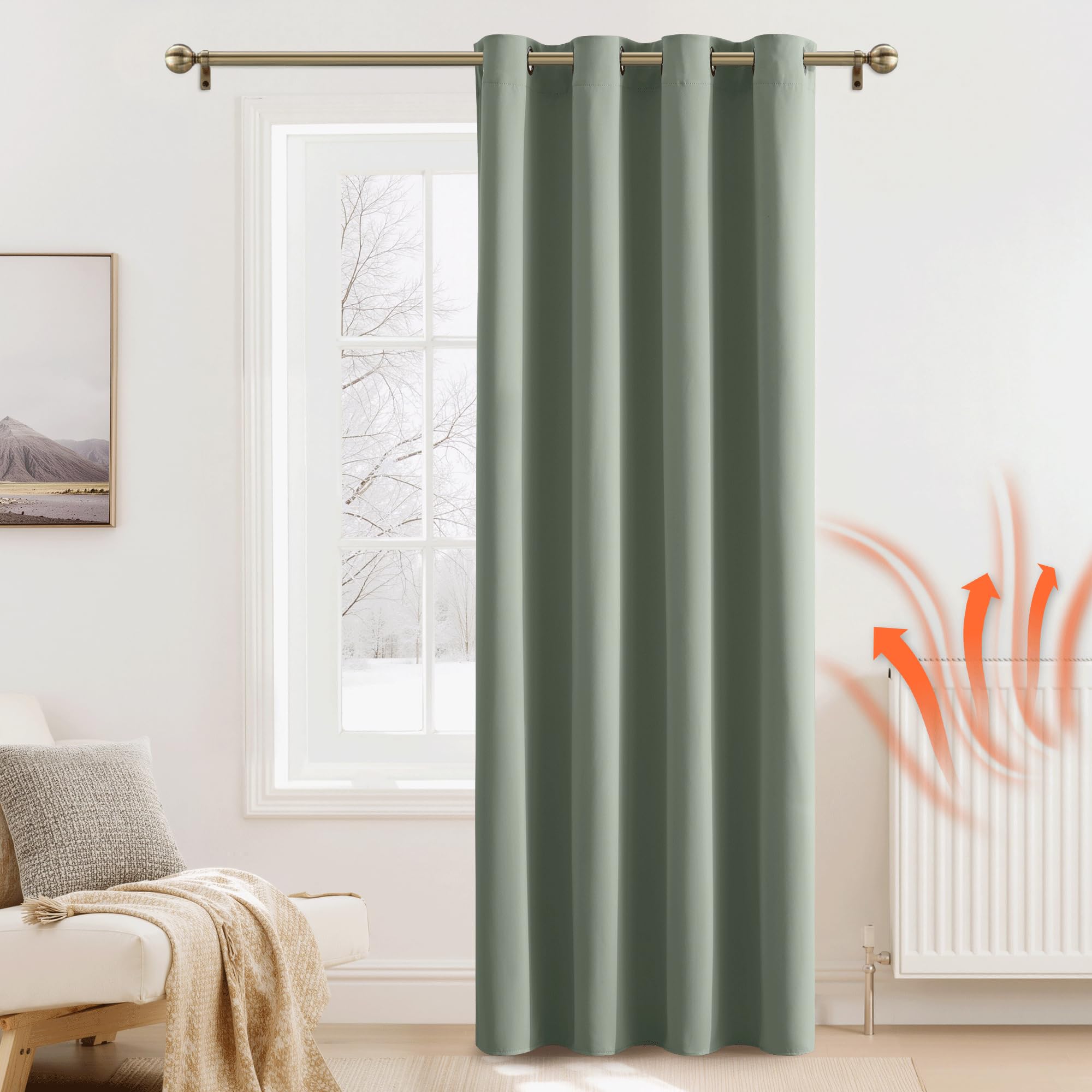 PONY DANCE Tenda Oscurante Camera da Letto Moderne Tende Termiche Isolanti per Soggiorno Blackout Curtain per Porta Interna 1 Pezzo L 140 x A 200 cm, Verde Salvia