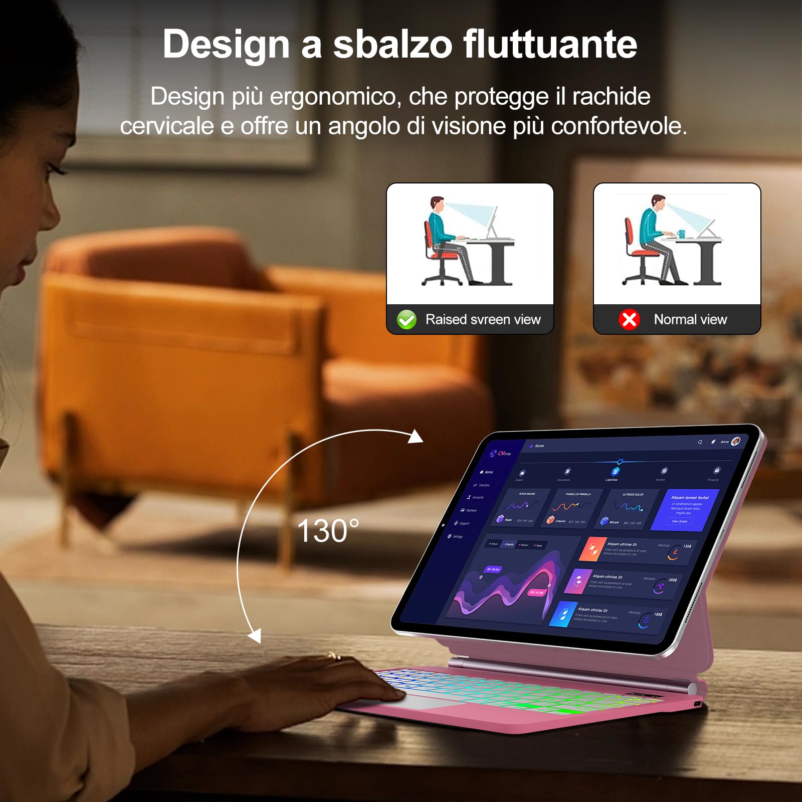 IVEOPPE Tastiera iPad A16 11ª generazione 2025/10ª generazione 2022, Cover Tastiera Italiano ‎QWERTY con Magnetico Trackpad Muti-Touch,7 Colori Retroilluminazione, Layout italiano, Rosa