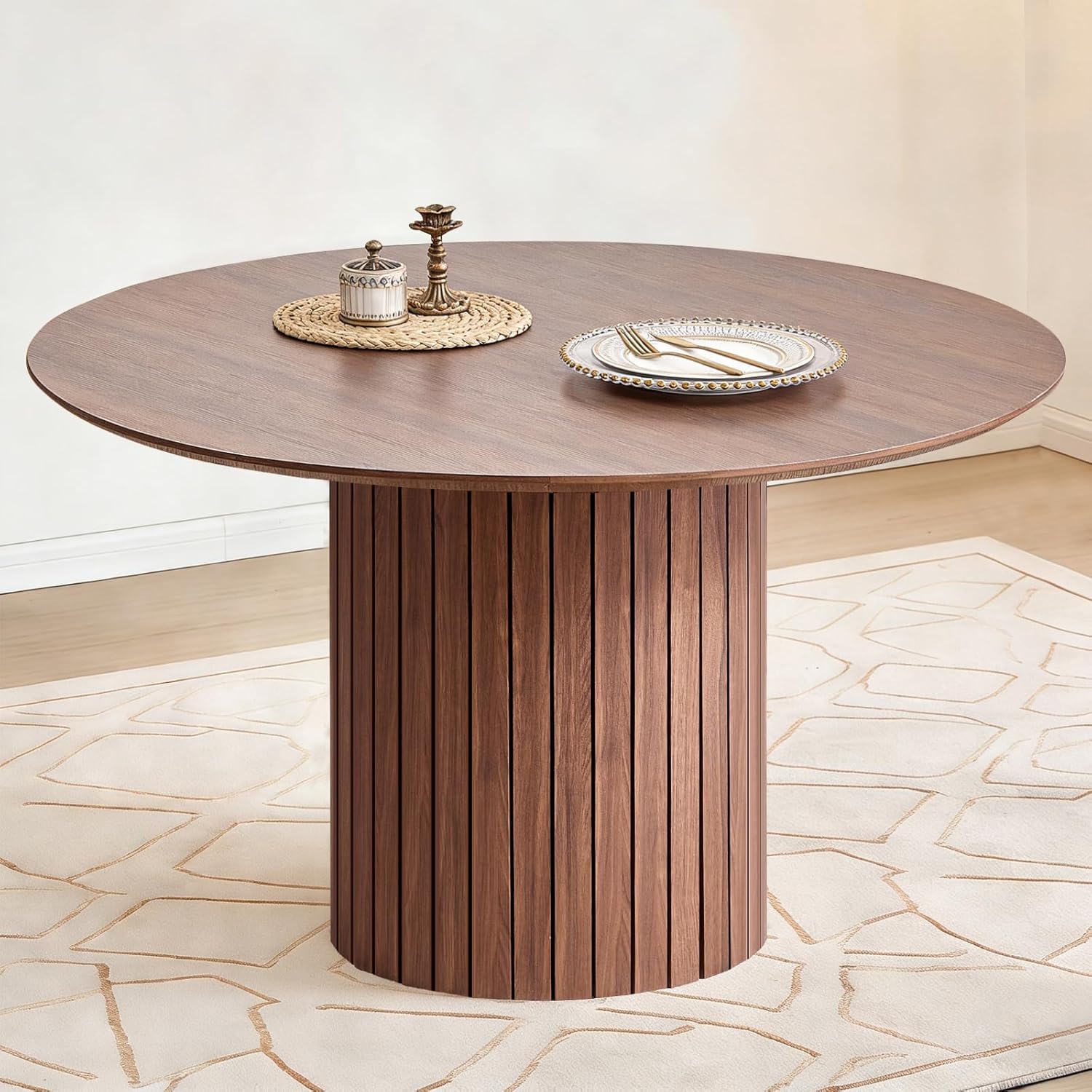 35.5" Round Dining Table for 2, Modern Small Pedestal Kitchen Table, Space Saving, for Apartment Dining Living Room