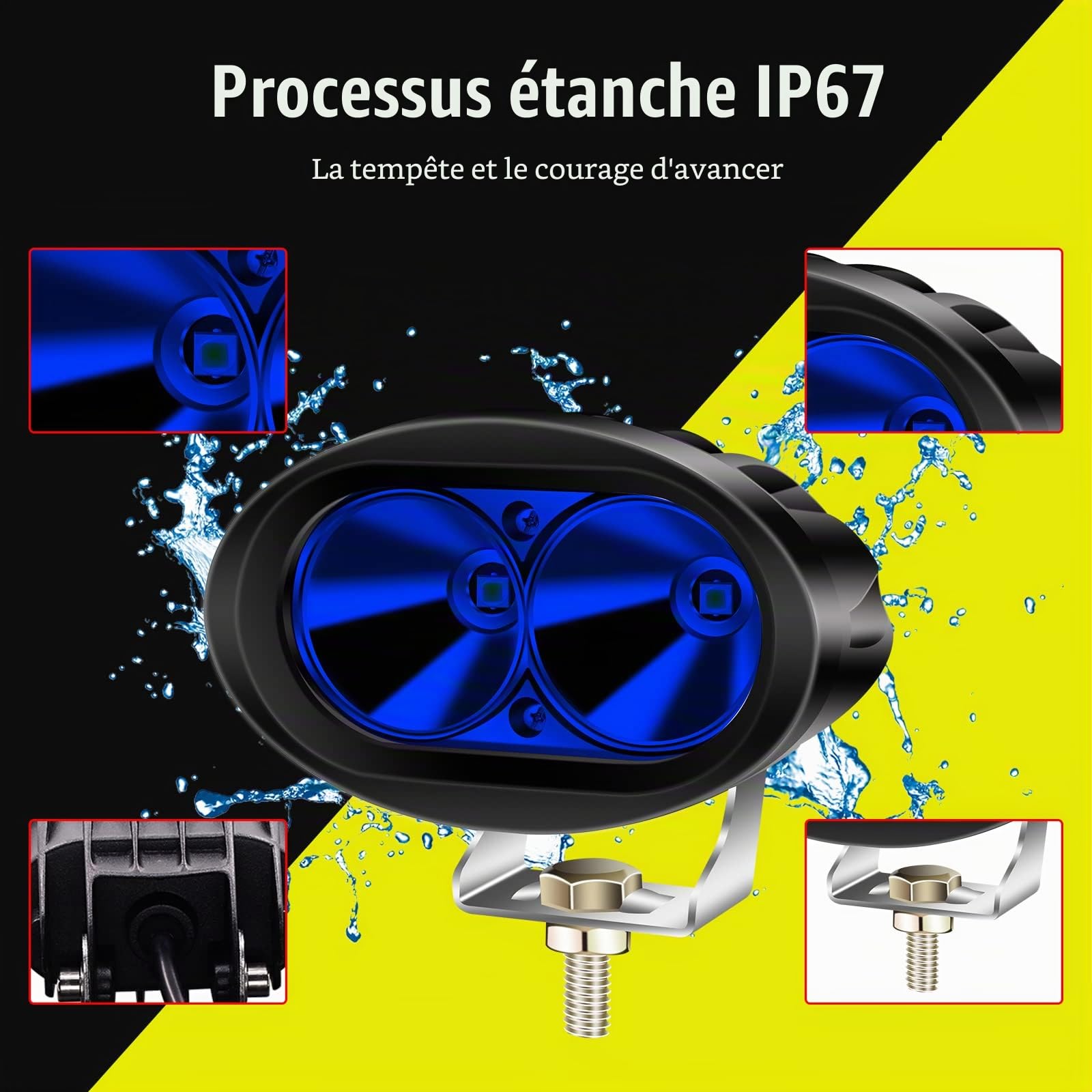 Biqing Feux Additionnels Moto,20W Phare Auxiliaire Moto 12V 24V Lampe de Sécurité LED pour Chariot élévateur Phare Avant LED Bleu pour Chariot élévateur Offroad Voiture (2)