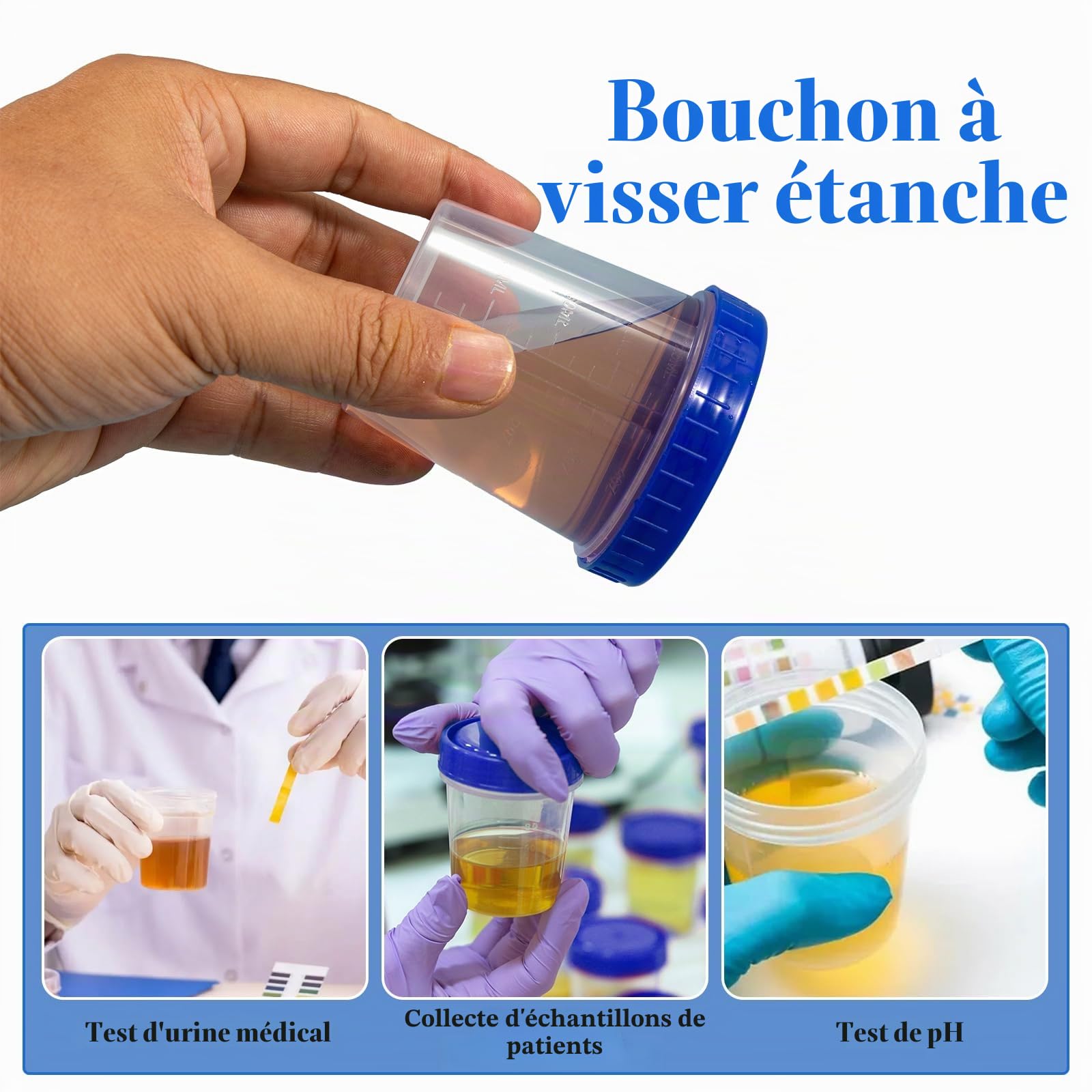 Lot de 25 flacons d'échantillons d'urine de 120 ml avec couvercle à visser – Gobelets étanches pour tests médicaux, visites chez les médecins et analyses en laboratoire, pots de test