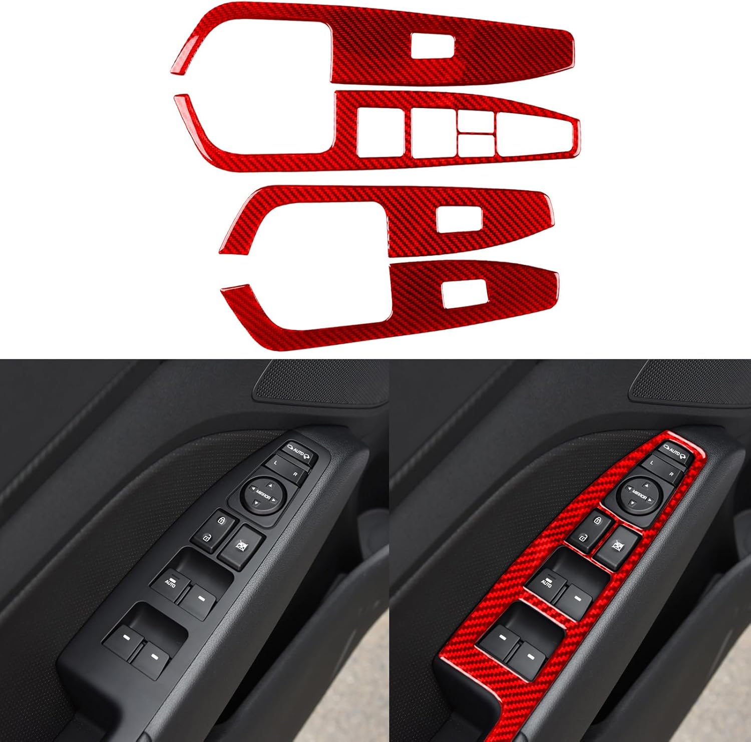 Real Carbon Fiber Compatible with Hyundai Elantra 2016 2017 2018 2019 2020 Auto Accessories Decal Car Door Window Lift Button Panel Armrest Cover Interior Trim Sticker Red 4PCs -B