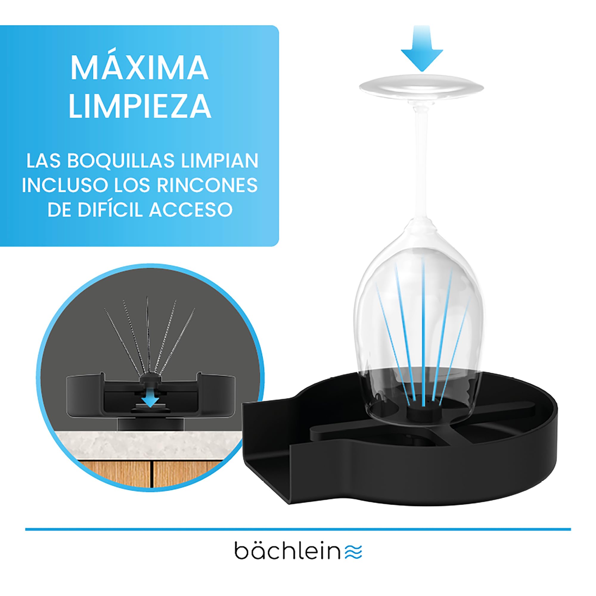 Bächlein Limpiador de cristales (negro mate) – Lavavajillas de acero inoxidable – ducha para vasos incluye distribuidor en T y manguera flexible – Lavavajillas automáticas para la cocina