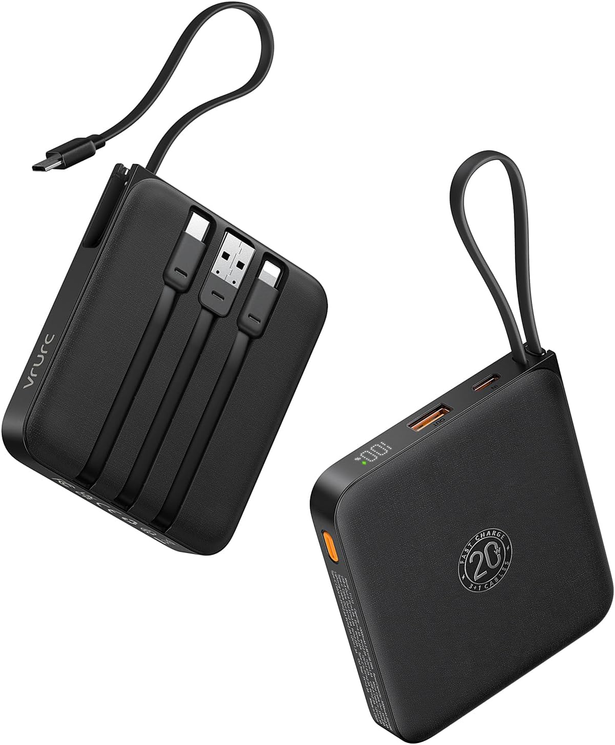 Portable Charger with Built-in Cable, 10000mAh 22.5W Fast Charging USB C Battery Pack, Cell Phone Power Bank for iPhone 17 16 15 Series Android Tablet (Black)