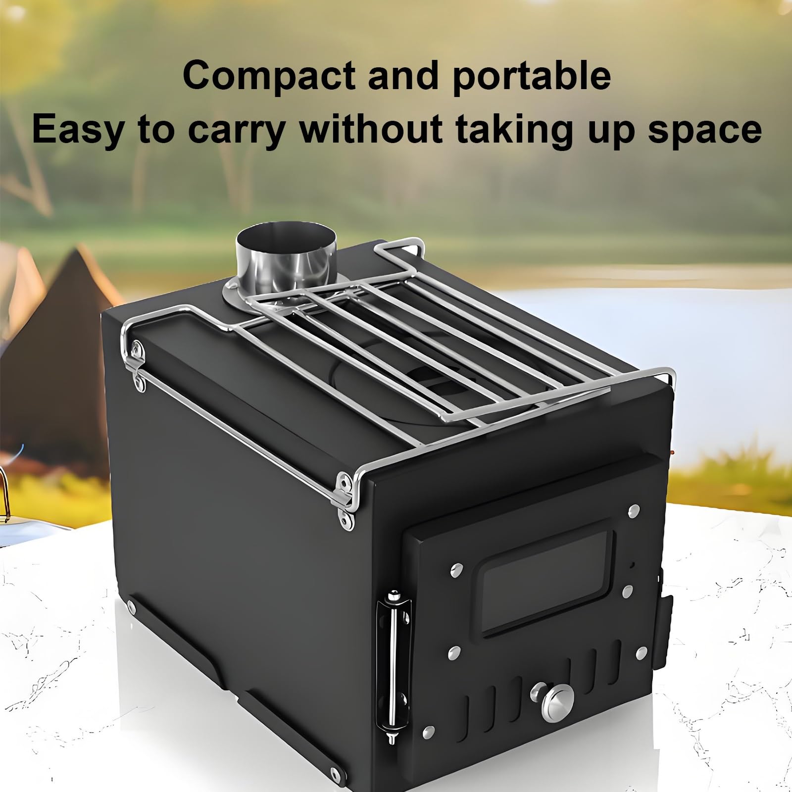 Stufa a Legna da Campeggio Stufa Portatile per Tende in Acciaio Inox, Vetro Resistente al Calore, Camino e Griglia, Perfetta per Casa e Outdoor(White)