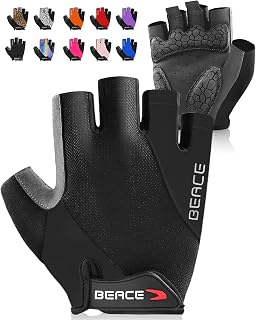 BEACE Half Finger Cycling Gloves Men Women - 5MM Shock Absorbing Breathable Anti-Slip Bike Gloves for Road Mountain Biking Gym Moto
