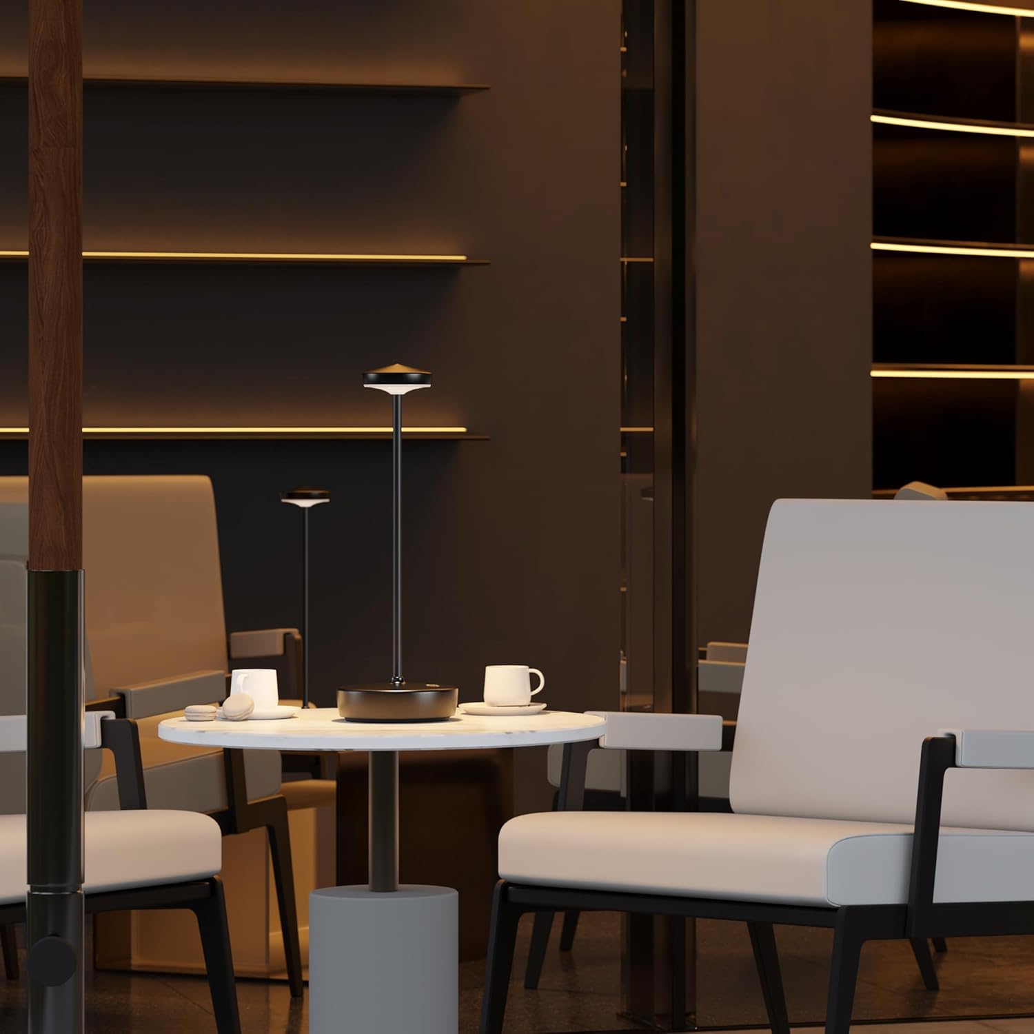 Cordless LED Table Lamp,Rechargeable 5000mAh Battery - Touch Control 3-Level Brightness with Memory Function,Portable IP54 Waterproof Desk lamp for Outdoor, Bars,Restaurants (2P Black)