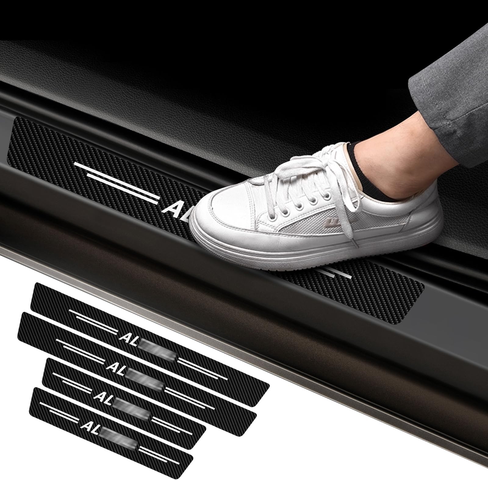 Car Door Sill Protector for Altima, Door Entry Guard, Reflective Carbon Fibre Leather Vinyl Car Threshold Stickers Decoration Scuff Plate Sticker Car Door Edge Guards Accessories (White)