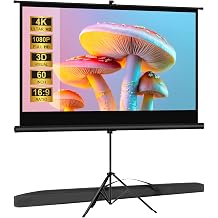 Outdoor Projector Screen with Stand Tripod, Indoor Pull Up Portable Projector Screen, 60 INCH 169 Adjustable Projection Screen with Carry Bag for Home Theater Backyard Party Movie Nights