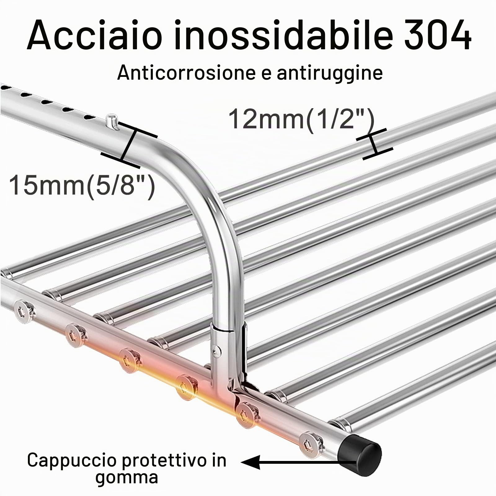 Stendibiancheria da Telescopico Stendino Pieghevole Salvaspazio Multifunzionale Stendibiancheria Salvaspazio, Stendibiancheria in Acciaio Inox per Interno Esterno Portafiori