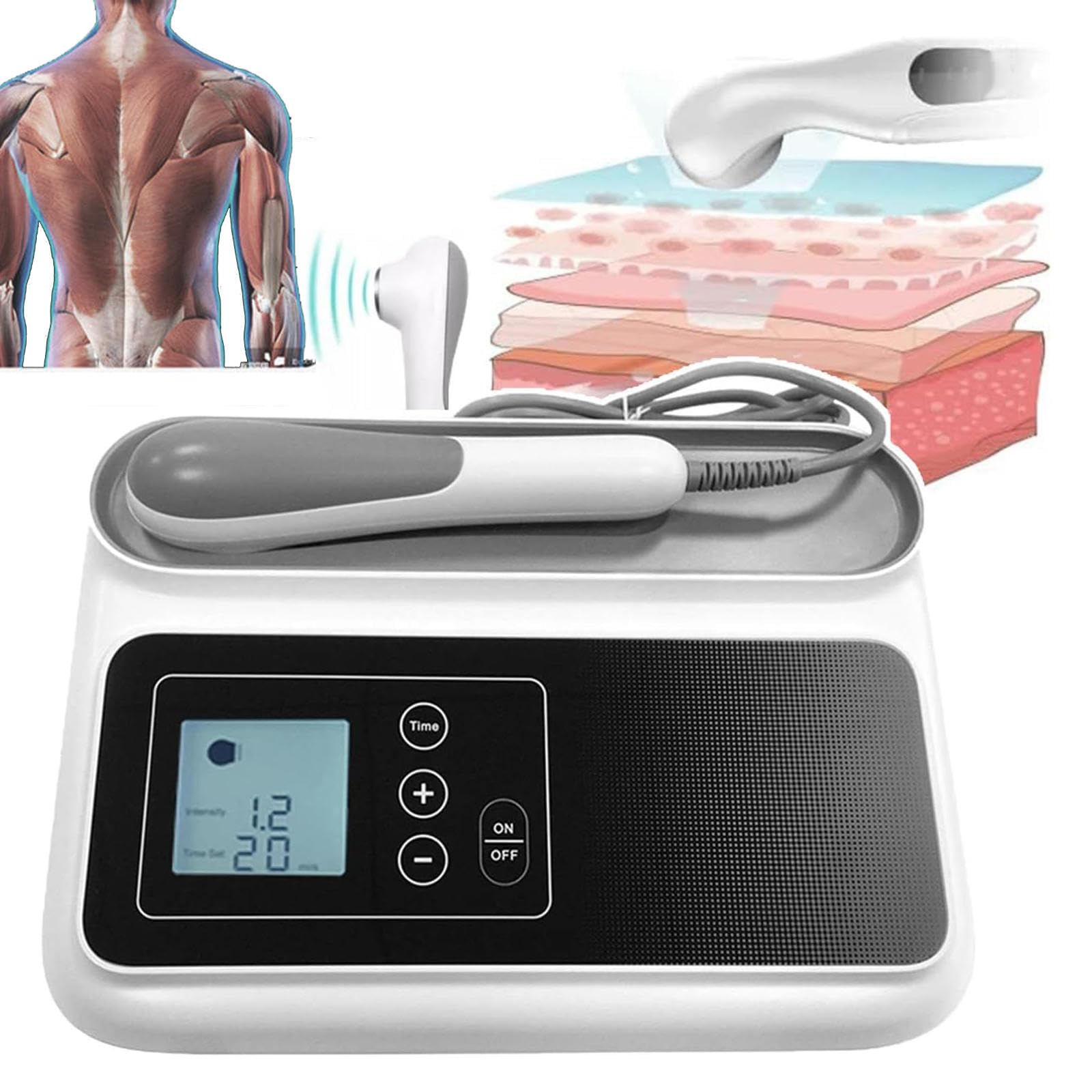 Ultrasonic Therapy Machine Touch Control 1.05MHz, 5 Gears Intensity (5-30 Min) Timer Body Massager Home Use For Knees Shoulders Lumbar Arms Neck, Timer