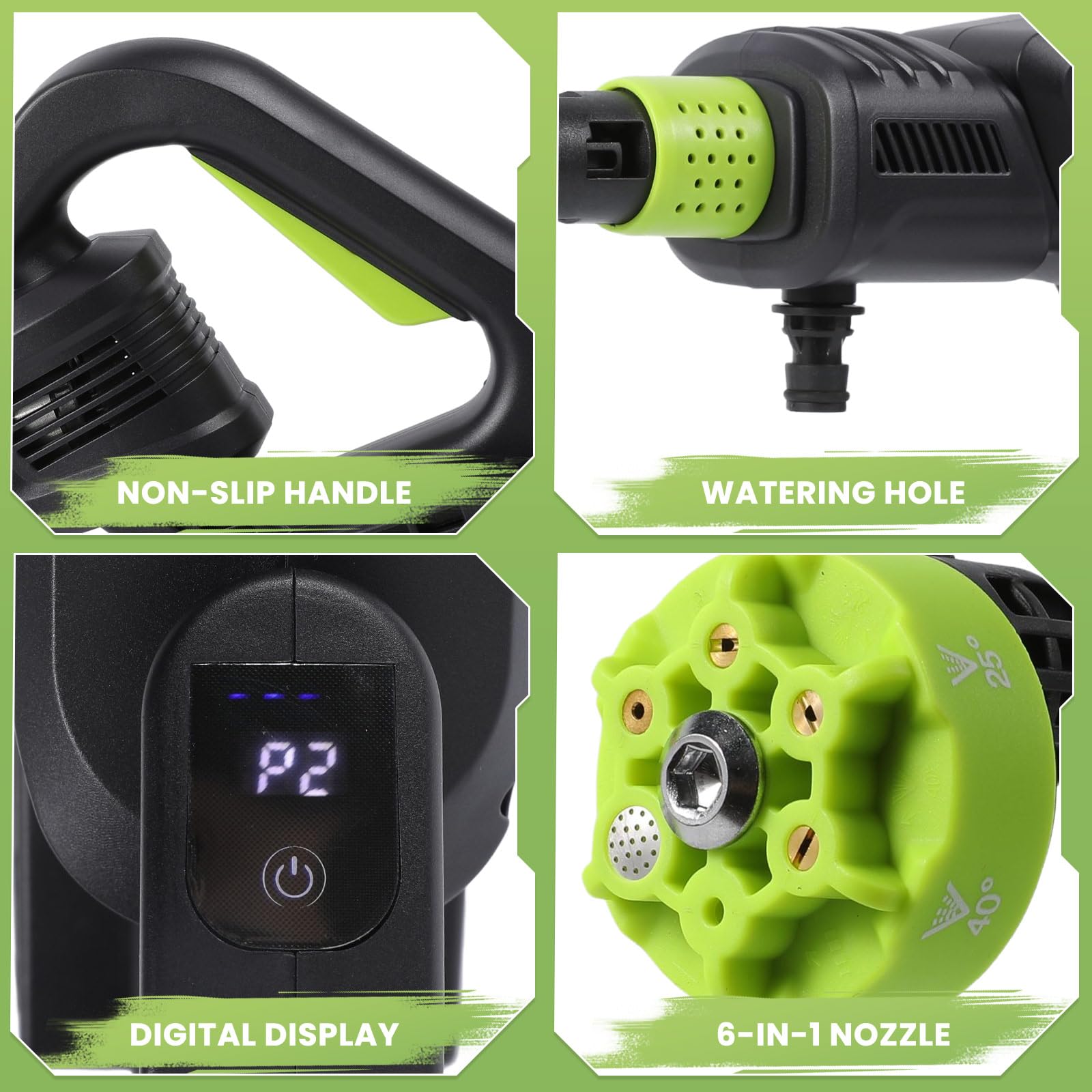 Hidrolimpiadora Bateria, 200Bar Hidrolimpiadora Portátil, Pistola de Agua a presión con Batería 4.0Ah,Boquilla 6 en 1, Hidrolimpiadora a Bateria 15000mAh para Jardín,Coche (Negro)