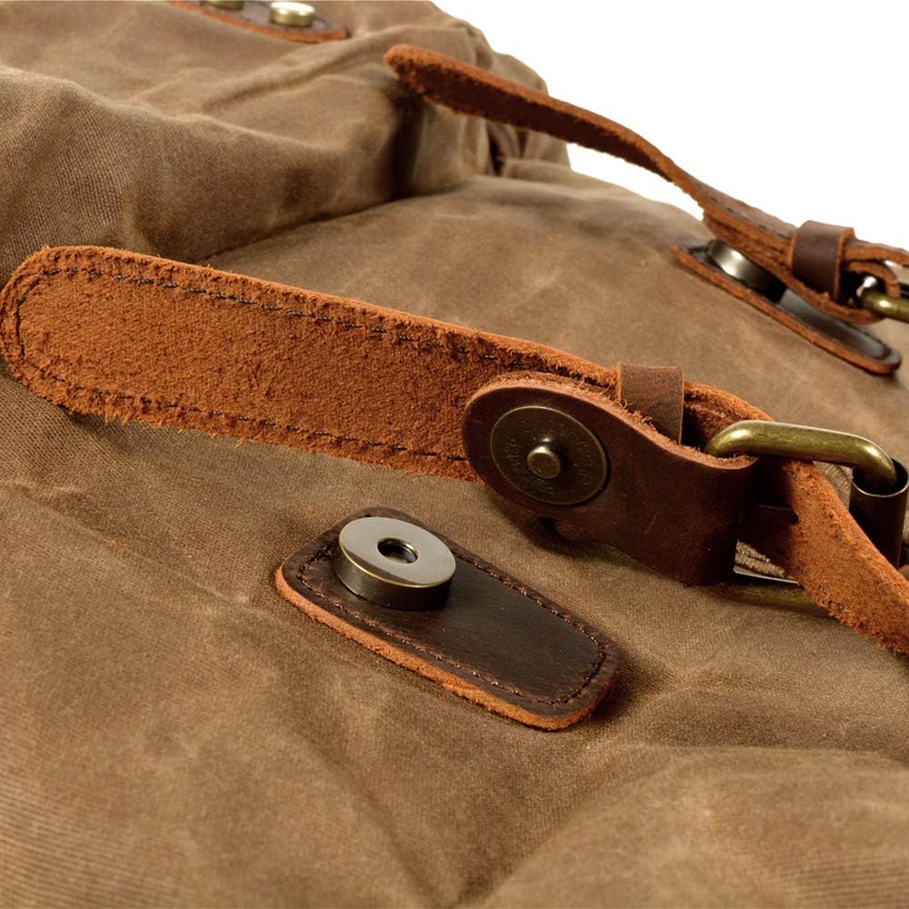 WUDON Leather Backpack for Men, Waxed Canvas Shoulder Rucksack Carry-On Travel Backpack