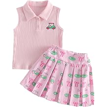 Toddler Girl Soccer Outfits Trophy Bow Soccer Sleeveless Polo T-shirt Tops And Pleated Skirt 2Pcs Baby Summer Clothes