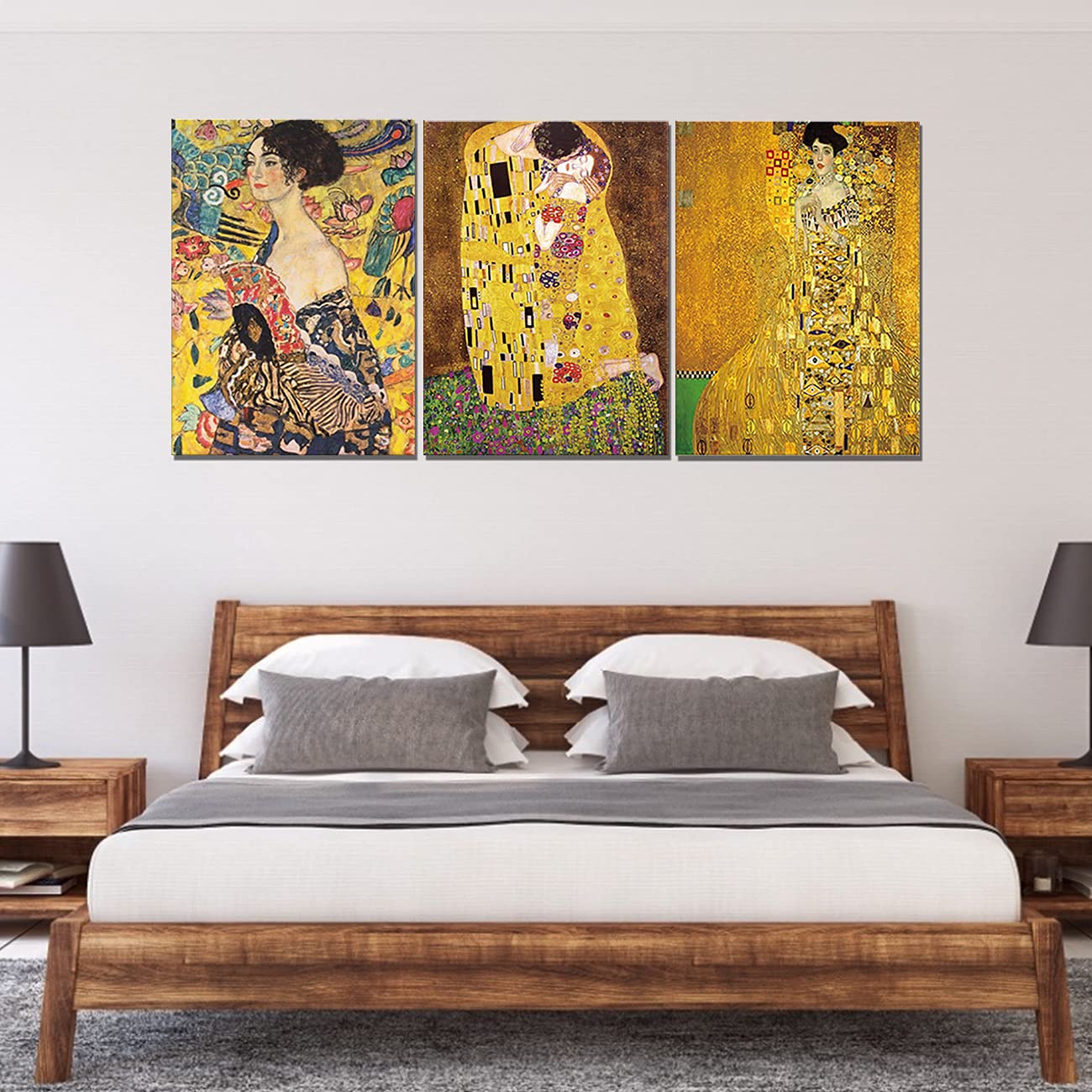 ZHONGYUTONG 3 Stück Gustav Klimt Berühmte Leinwand Kunstdrucke Gerahmtes Abstraktes Gustav Klimt Kuss Ölgemälde Bild Poster für Heimdekoration (60x90cmx3 Teiliges)