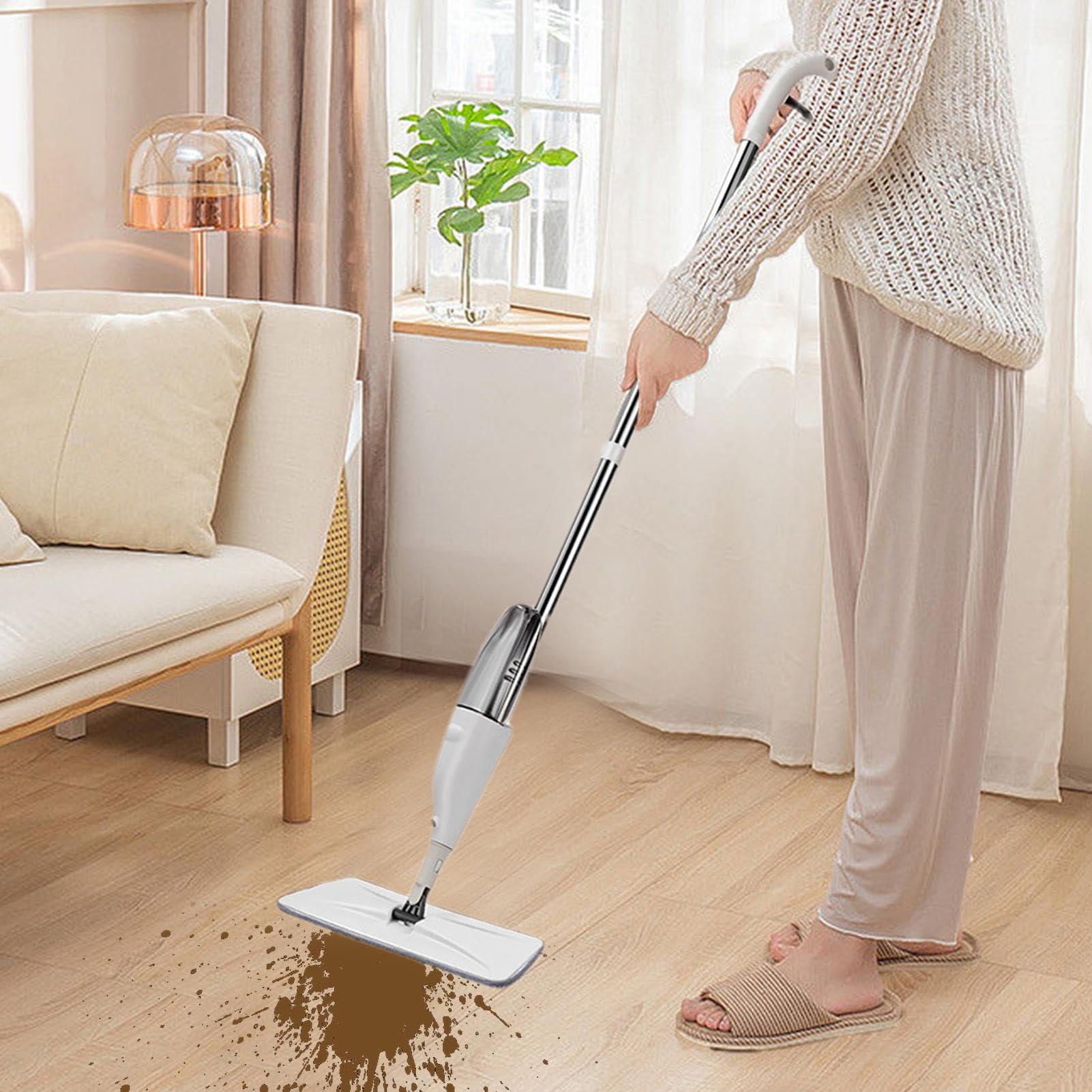 Mop Per La Pulizia Dei Pavimenti Scopa A Spruzzo Con Riutilizzabile | Panni In Microfibra Lavabili Rotazione 360° Serbatoio 400 ml Per Casa Cucina Bagno Garage