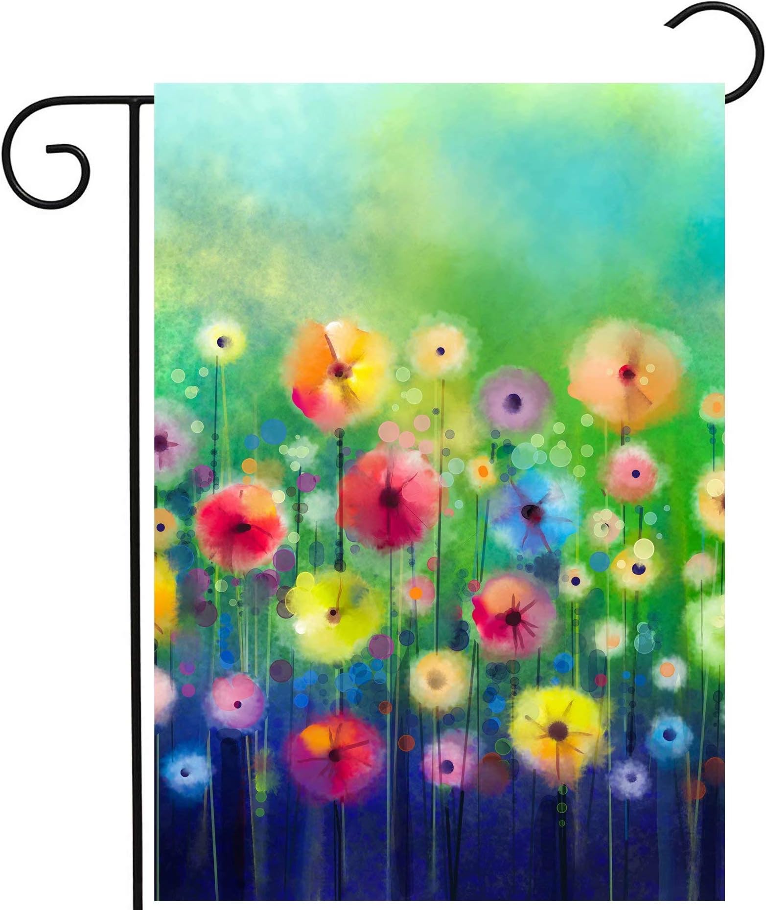 Watercolor Abstract Spring Summer Seasonal Green Floral Flowers Painting Art Garden Yard Flag 12"x 18" Double Sided Polyester Welcome House Flag Banners for Patio Lawn Outdoor Home Decor