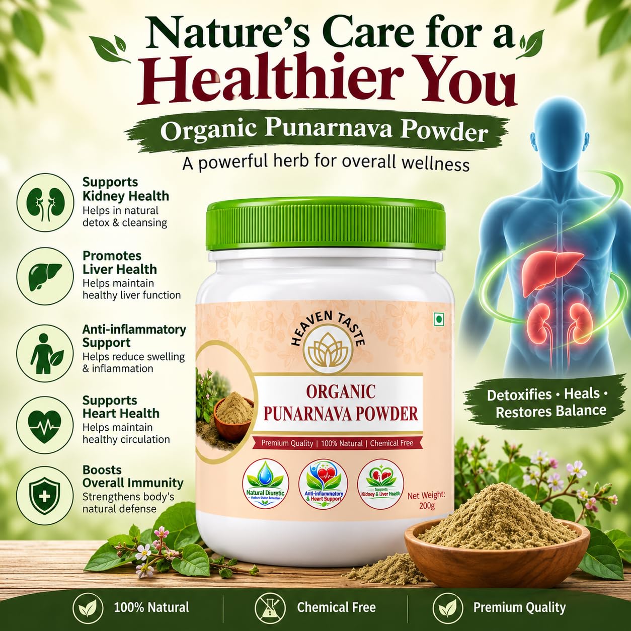 Organic Punarnava Powder | 100% Pure Boerhavia Diffusa Herbal Powder | Chemical-Free & No Artificial Additives | Vegan Traditional Herbal Supplement | 200g — Amazon image 5
