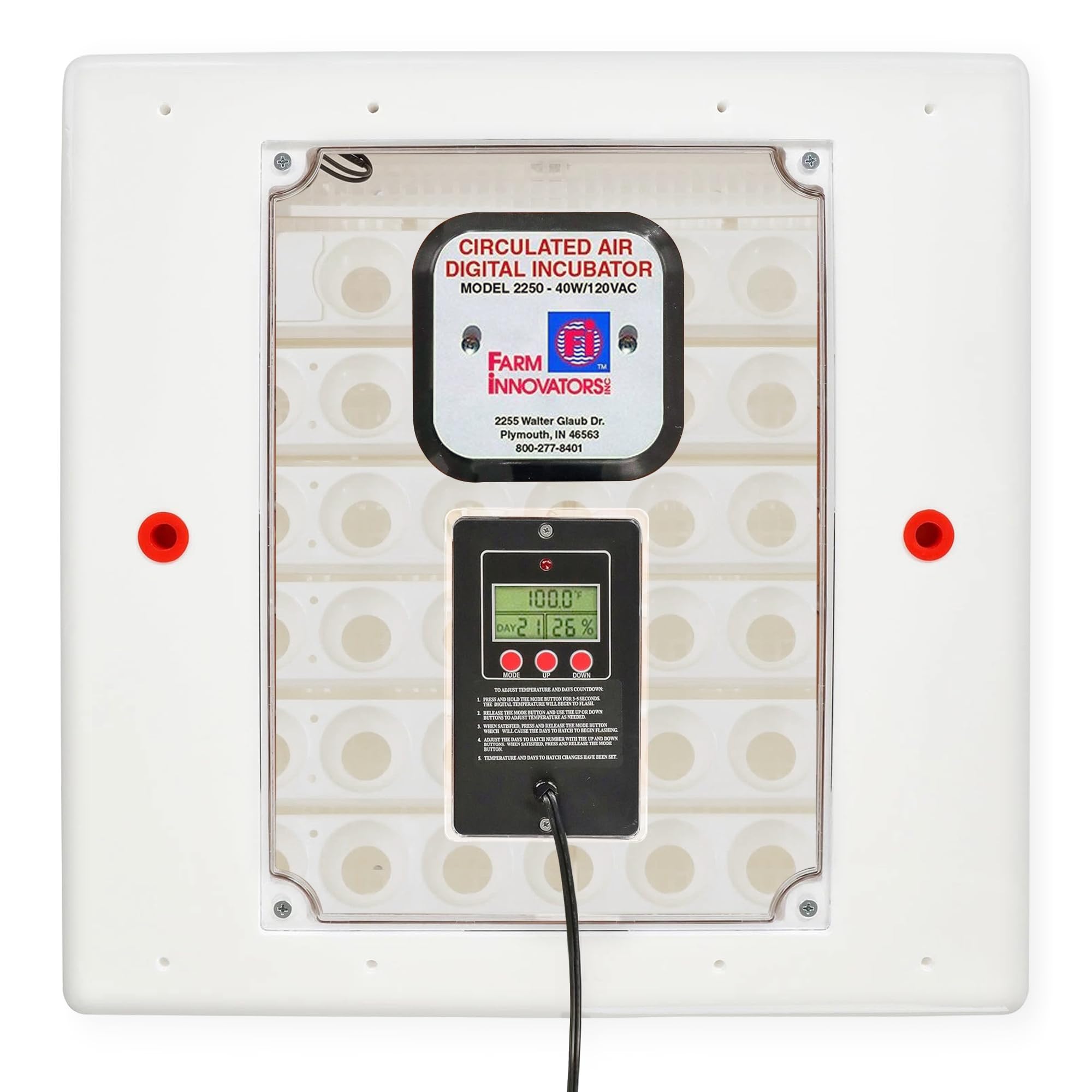 120 Volt 40 Watt Circulated Air Incubator for Up to 48 Eggs with Easy to Read Digital Display and Large Picture Window, White