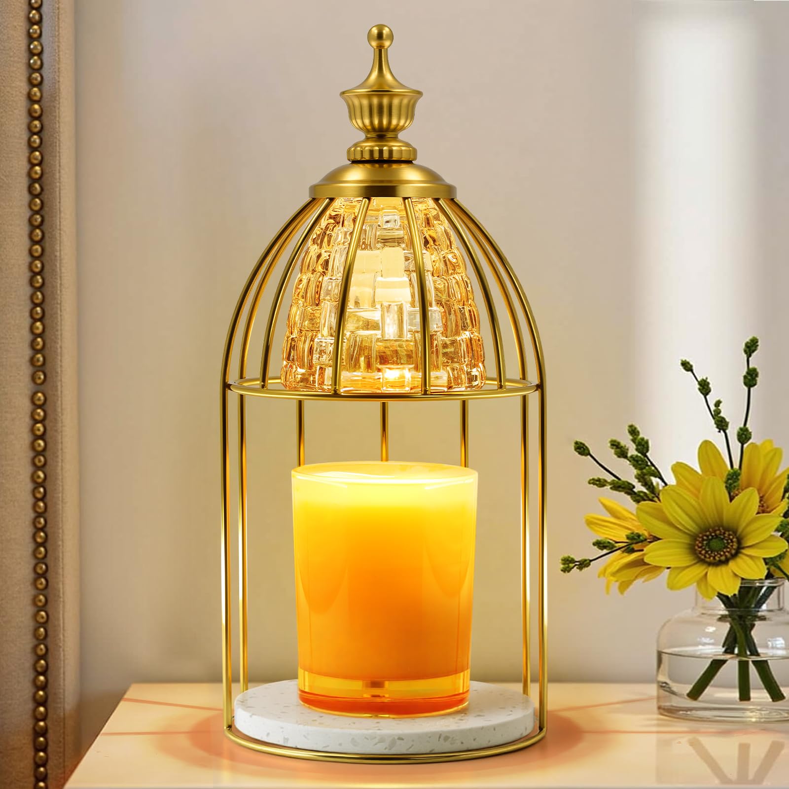 Maromamix Candle Warmer Lamp with Timer & Dimmer - Vintage Electric Wax Melter for Scented Jar Candles, Aroma Night Light and Home Decor Gift for Women, Housewarming, Birthday, Christmas(Golden)
