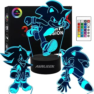 3pack Sonic Juguete Lampara 3d Luz Nocturna Infantil-16 Variaciones De Color/1 Mando A Distancia/1 Base Negra/-DecoracióN Del Hogar Regalos De Creativo Anime Sonic Figura Lamp Para Niños Hombre