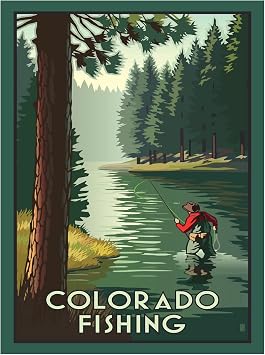 Colorado Fishing Giclee Art Print Poster from Travel Artwork by Artist Paul Leighton 9" x 12"