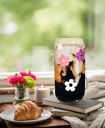 Miniatura 5 de Mason Life Vasos de vidrio con tapas y pajitas, tazas de café helado de 18 onzas con tapas, bonitas tazas de vidrio para batidos, vaso de vidrio,