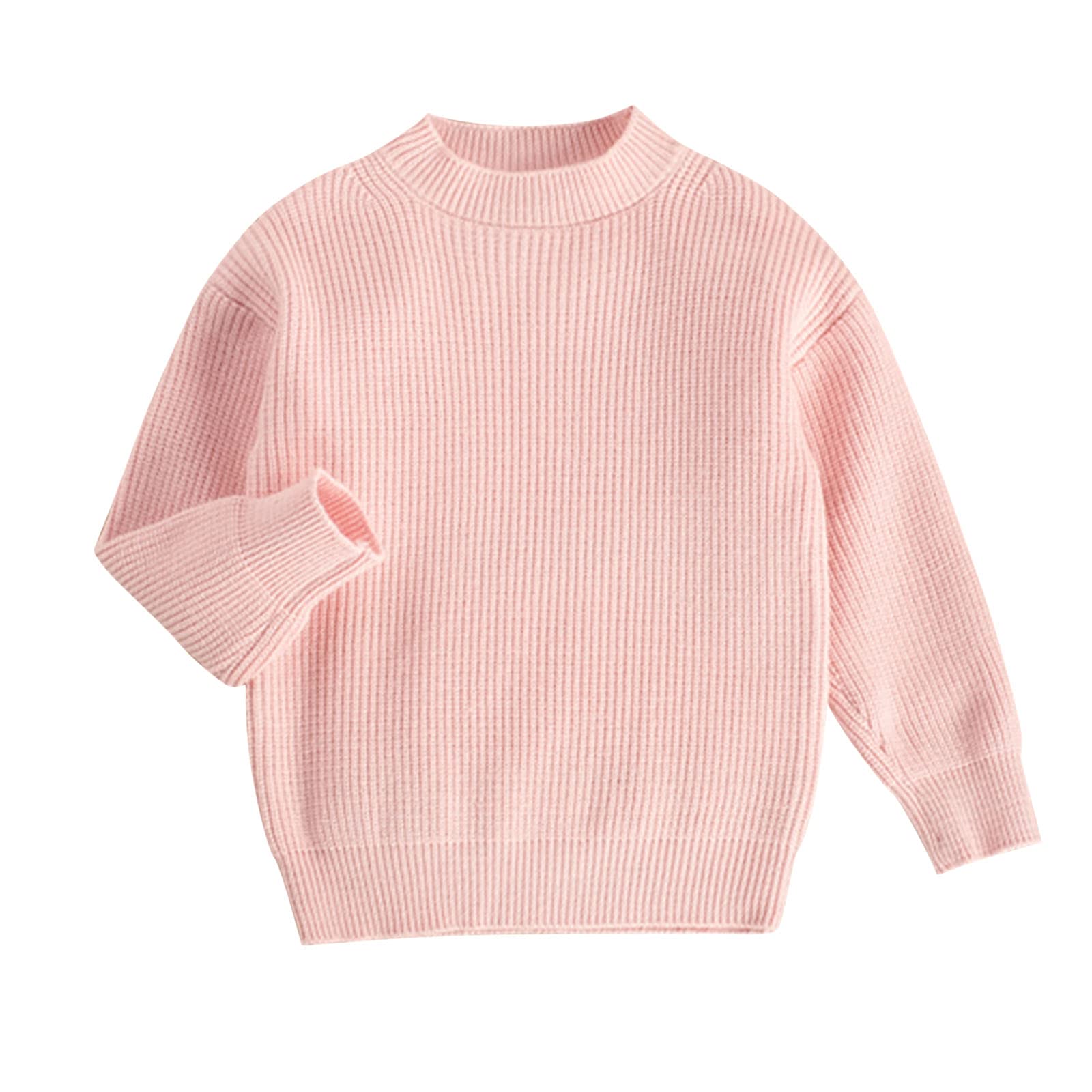 RNTOP Toddler Baby Boy Girl Knit Sweaters Kids Solid Soft Warm Pullover Long Sleeve Crewneck (Pink, 2-3 Years)