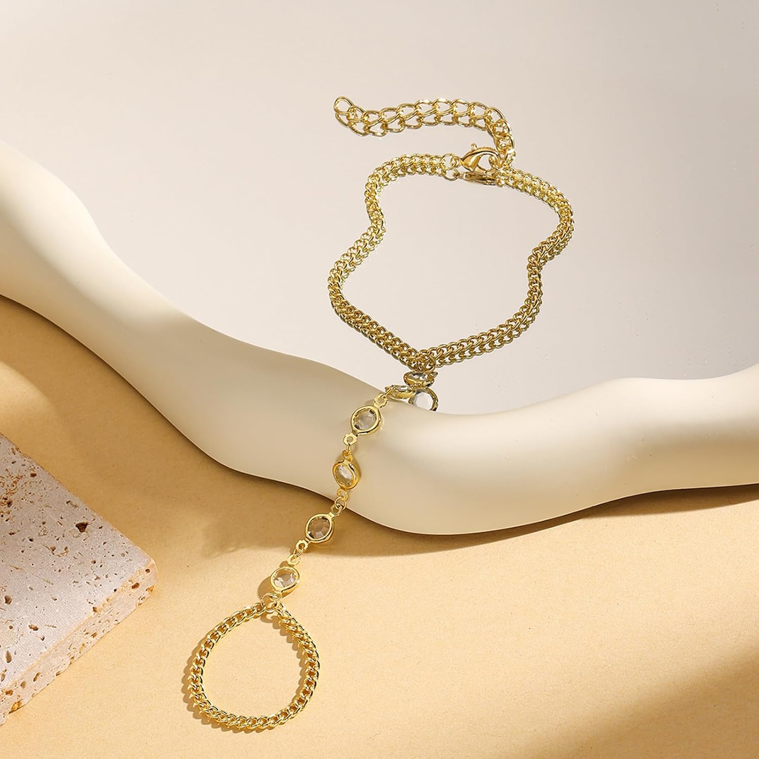 Hand Chain Gold Bracelets for Women Dainty Ring Bracelet Hand Link Chain Trendy Finger Ring Slave Bracelet Jewelry Gifts - Image 3