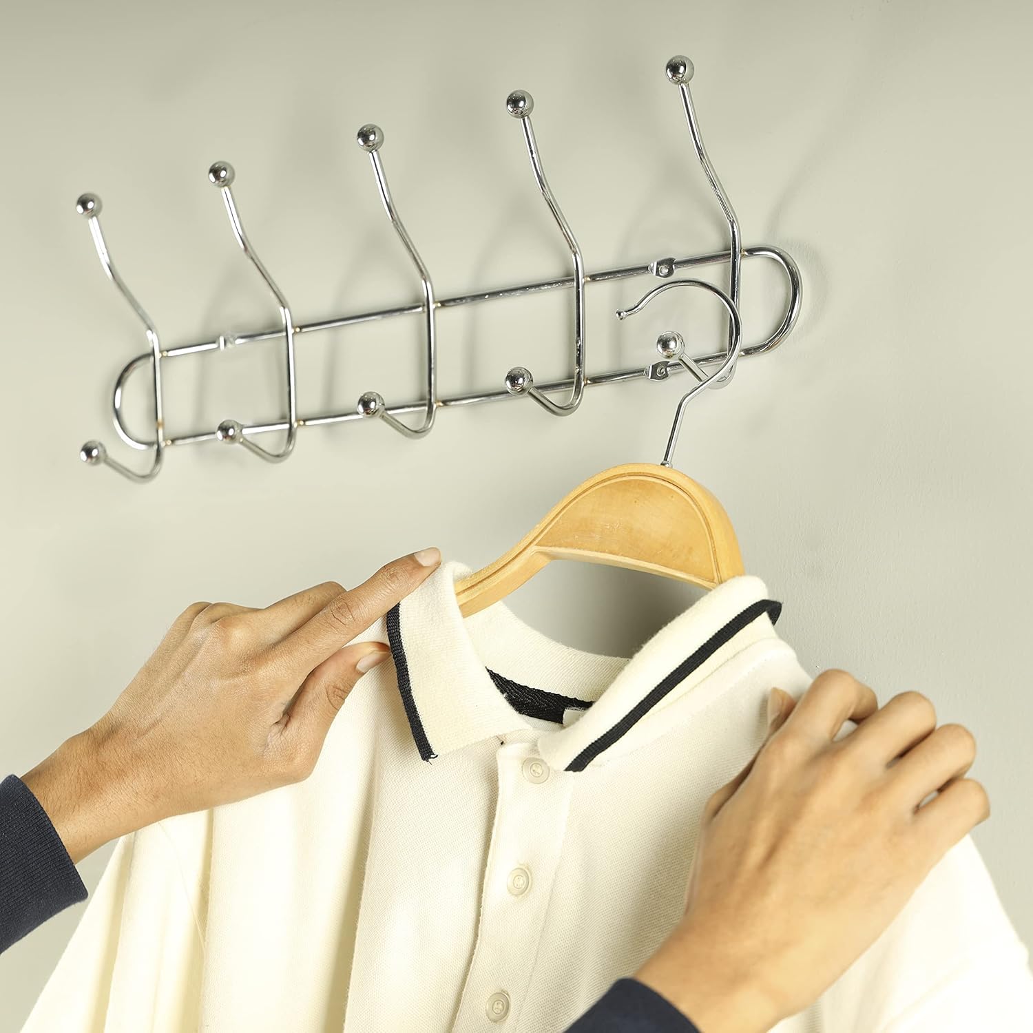 STORIA Key Holder, Cloth Holder, Stainless Steel Over Door Hanger Hat Cloth Bag Kitchen Rack Holder 5 Hook Heavy Duty Hanger for Cloths, Hooks Suitable for Bathroom, Bedroom, Kitchen-picture-15